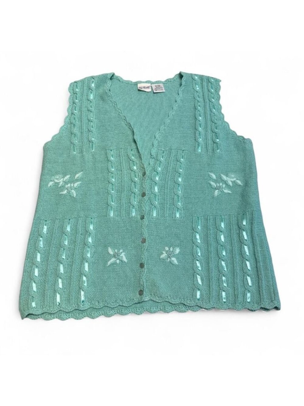 Vintage 90's Floral Ribbon Sweater Vest Women's Small Cottagecore Grandma Fairy